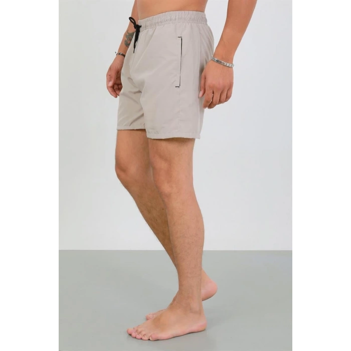 Moda Erkek Fermuarlı Cepli Deniz Şortu Bej