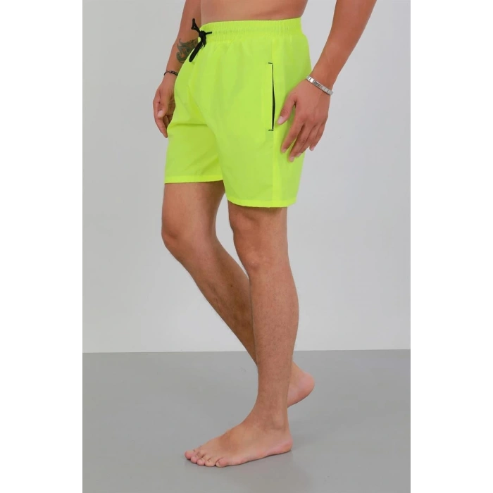 Moda Erkek Fermuarlı Cepli Deniz Şortu Neon Yeşil