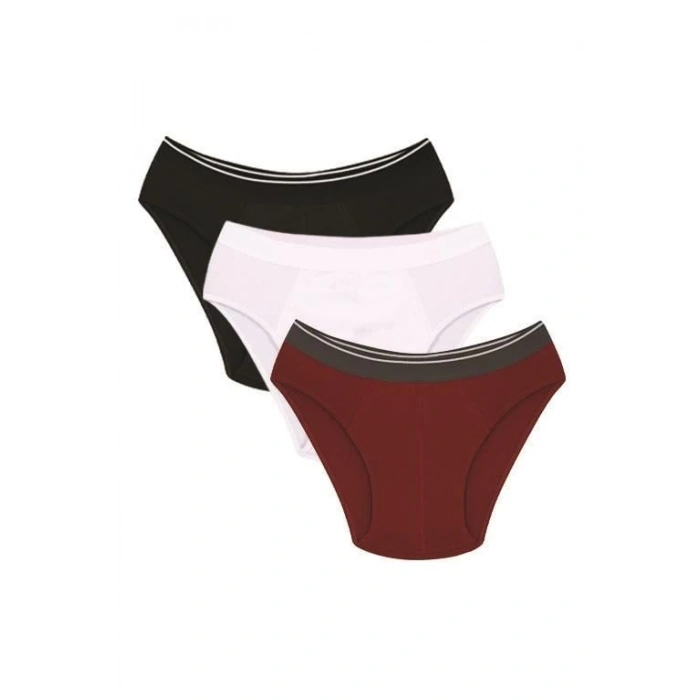 Moda Erkek Pamuk 3lü Siyah Beyaz Bordo Likralı Slip