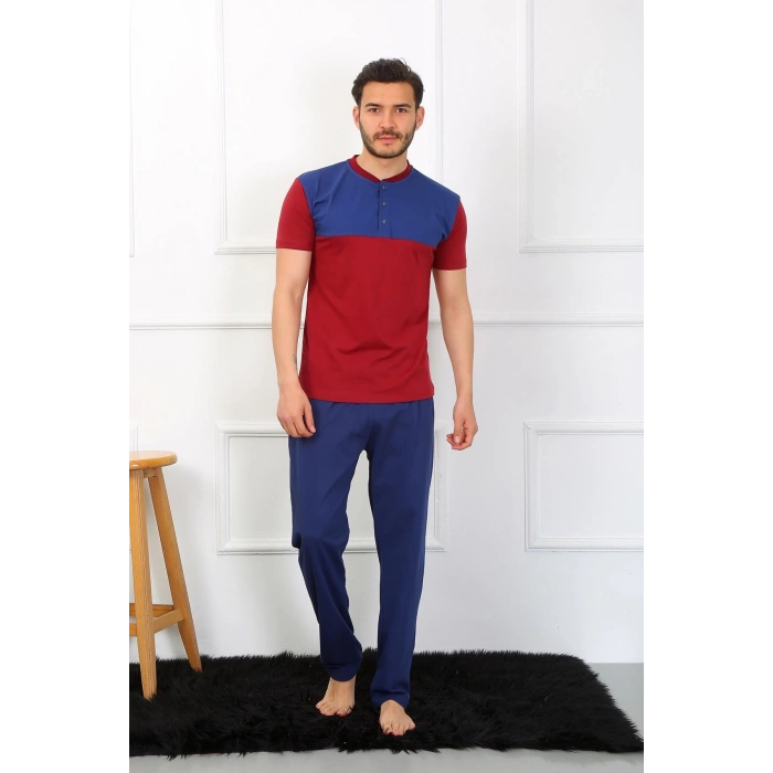 Moda Erkek Penye 3lü Parlamentmavi Parçalı Pijama Takımı