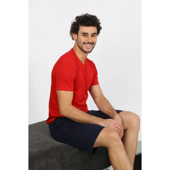 Moda Erkek Penye Kırmızı 3lü Pijama Takımı