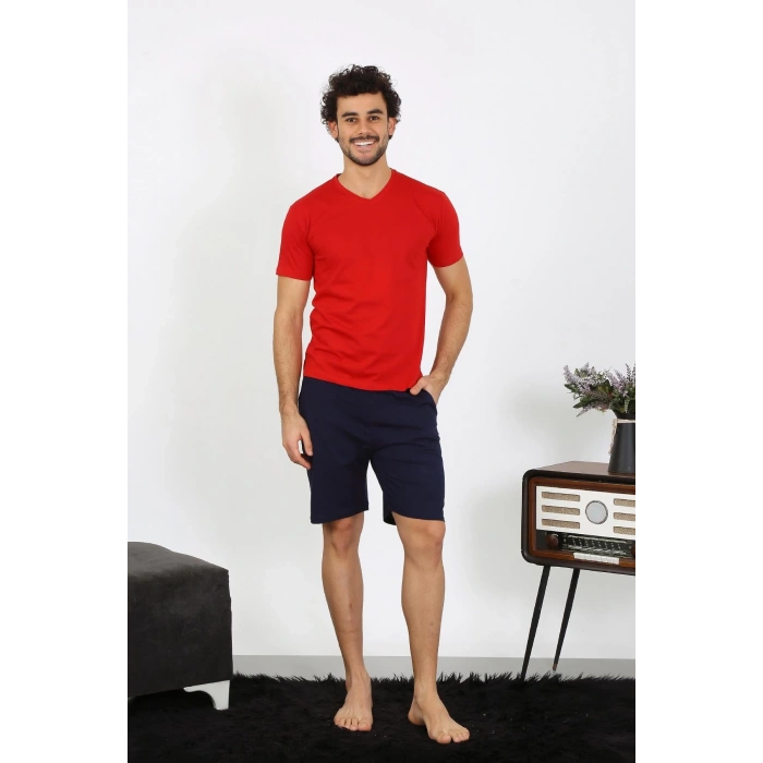 Moda Erkek Penye Kırmızı 3lü Pijama Takımı