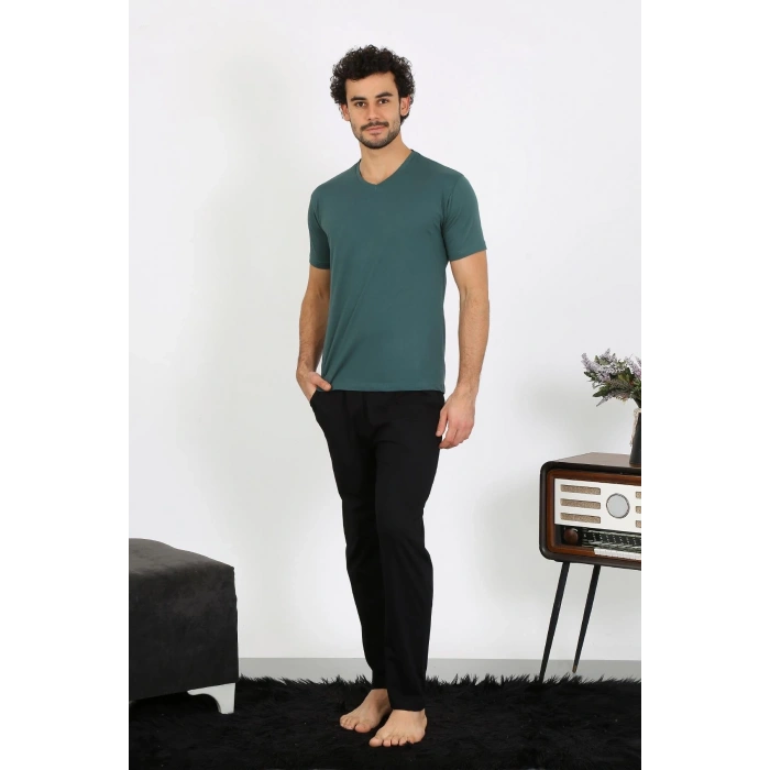 Moda Erkek Penye Petrol Rengi 3lü Pijama Takımı