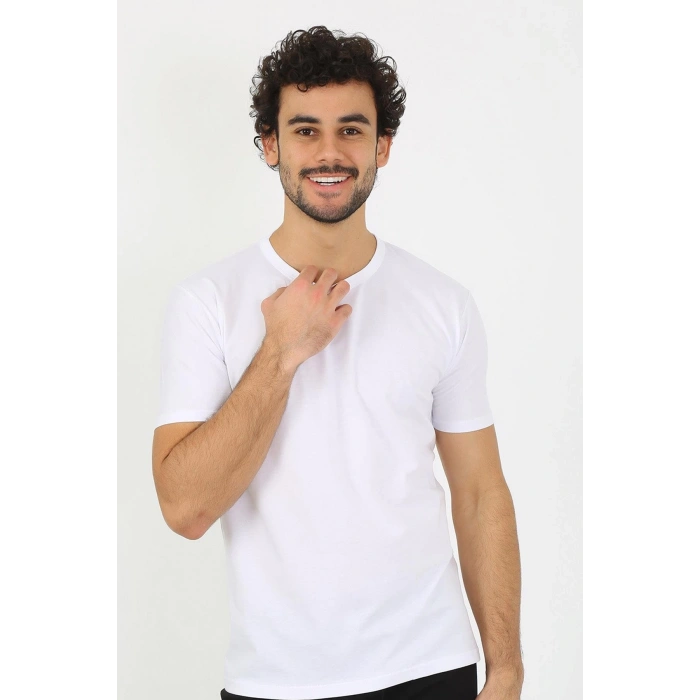 Moda Erkek Sıfır Yaka Beyaz Penye Atlet