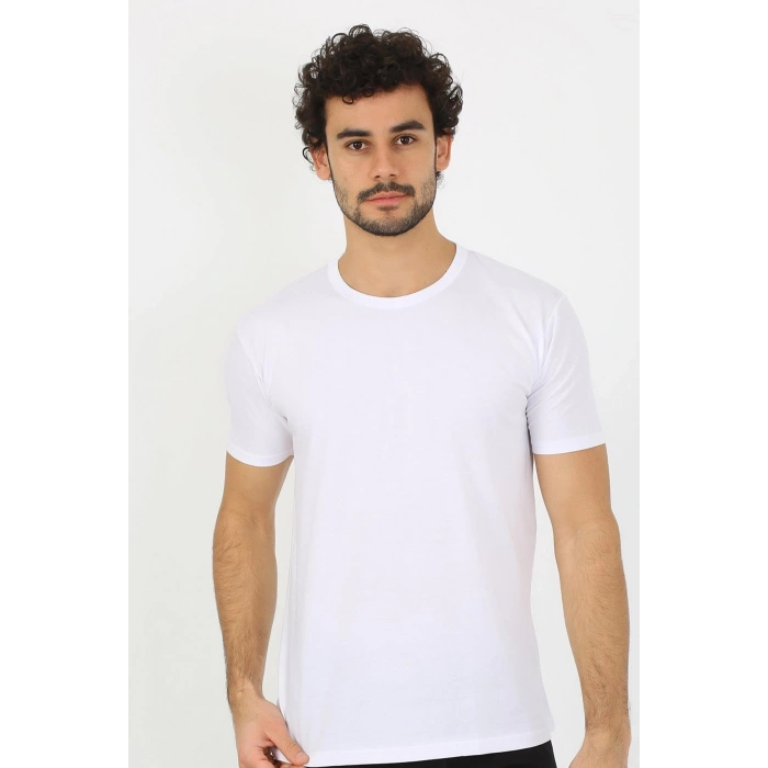 Moda Erkek Sıfır Yaka Beyaz Penye Atlet