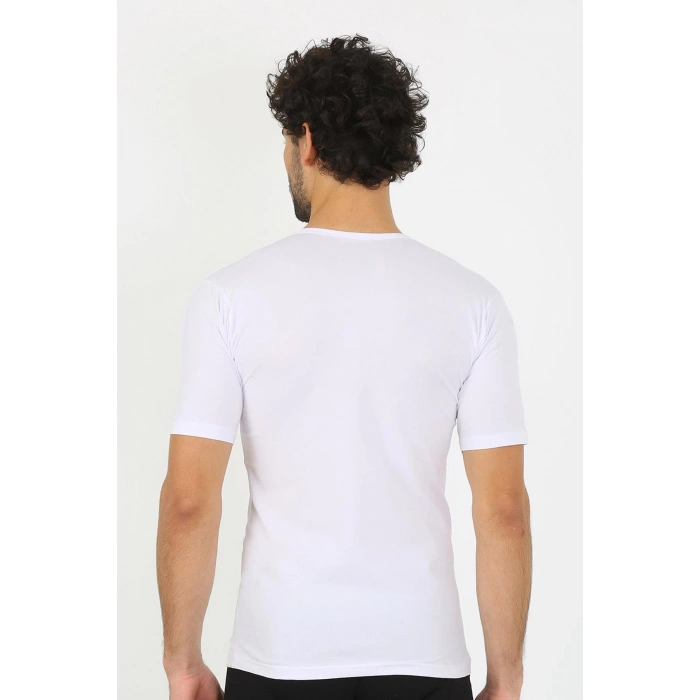 Moda Erkek Sıfır Yaka Likralı Beyaz T-Shirt
