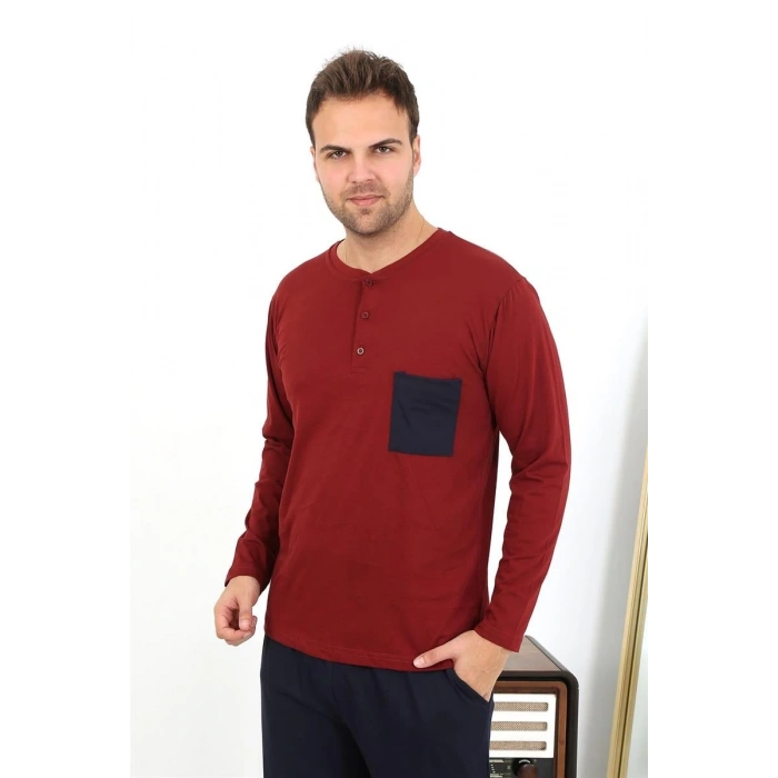 Moda Erkek Uzun Kol Penye Bordo Pijama Takımı