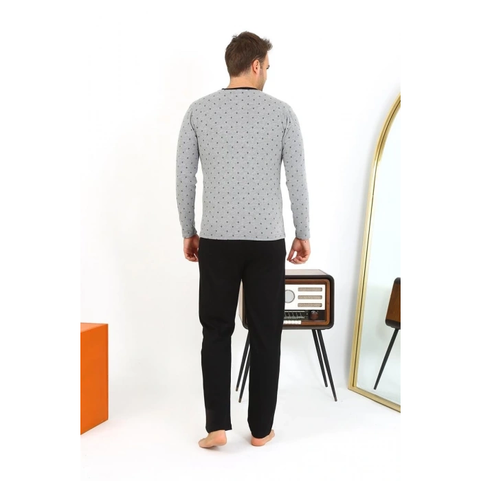 Moda Erkek Uzun Kol Penye Füme Pijama Takımı