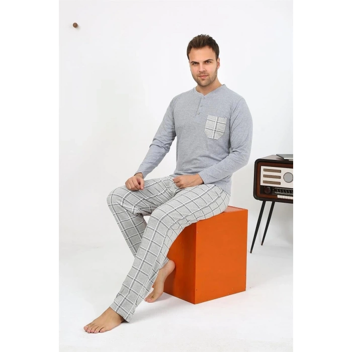 Moda Erkek Uzun Kol Penye Gri Pijama Takımı