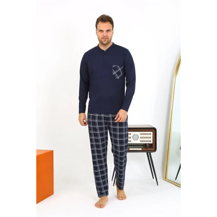 Moda Erkek Uzun Kol Penye Lacivert Pijama Takımı