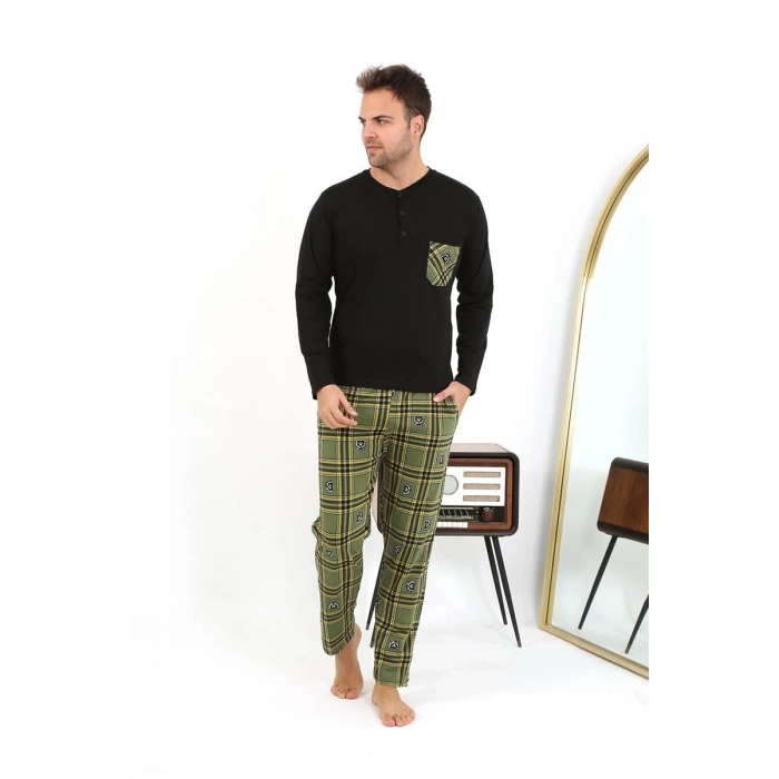 Moda Erkek Uzun Kol Penye Siyah Pijama Takımı