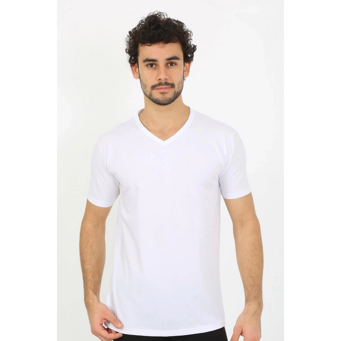 Moda Erkek V Yaka Beyaz Penye Atlet