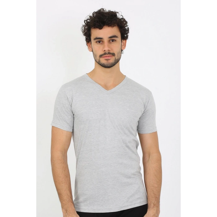 Moda Erkek V Yaka Gri Penye Atlet