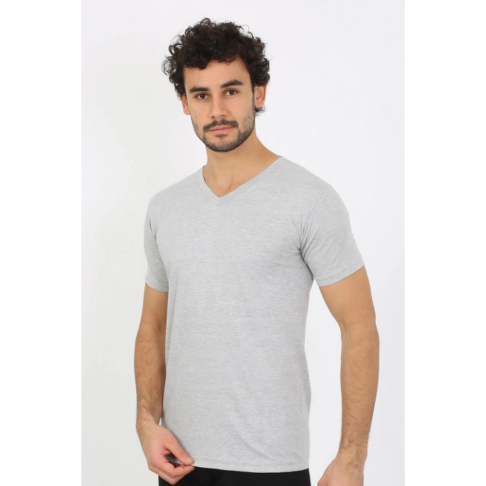 Moda Erkek V Yaka Gri Penye Atlet