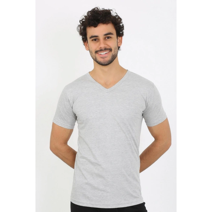 Moda Erkek V Yaka Gri Penye Atlet