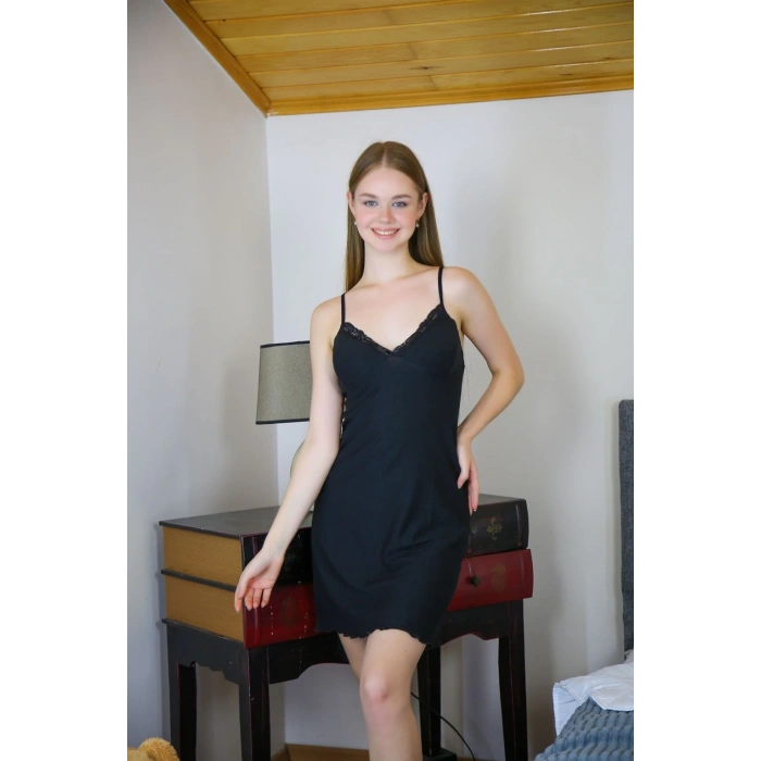 Moda İp Askılı Gecelik Siyah