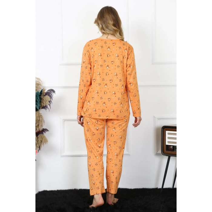 Moda Kadın 4XL-5XL-6XL-7XL-8XL Büyük Beden Uzun Kol Pijama Takım Turuncu