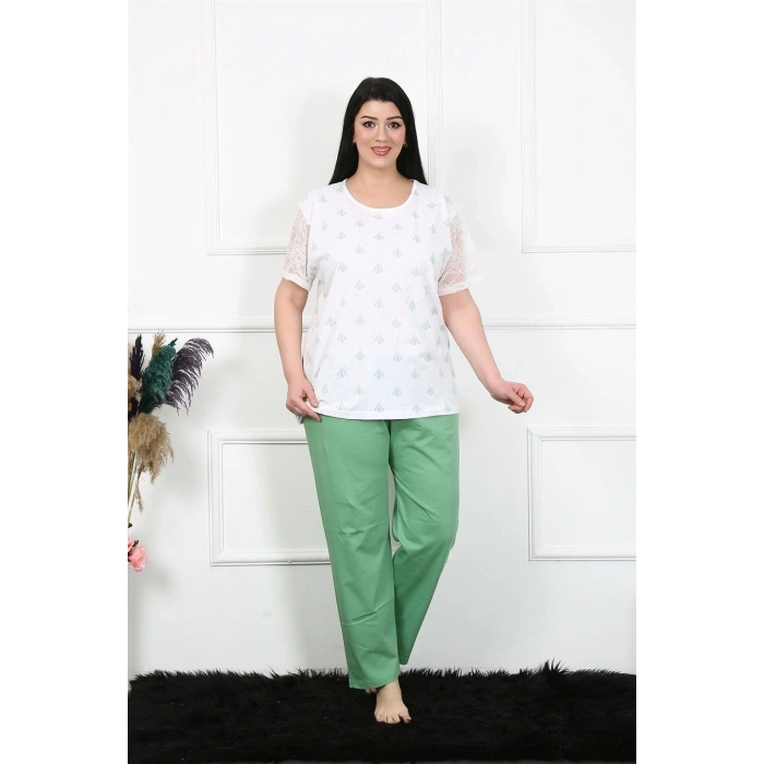 Moda Kadın 5XL-6XL-7XL-8XL Büyük Beden Kısa Kol Pijama Takım Beyaz