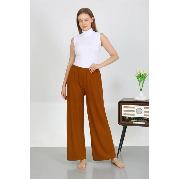Moda Kadın Bürümcük Kumaş Hafif-Esnek Pantolon 210074 Kahve