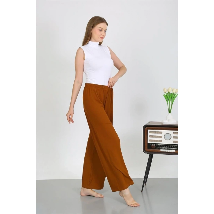 Moda Kadın Bürümcük Kumaş Hafif-Esnek Pantolon 210074 Kahve