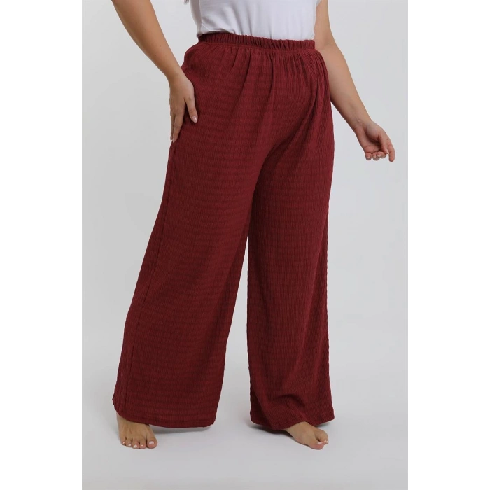 Moda Kadın Büyük Beden Bordo Rahat Kesim Baggy Tek Alt