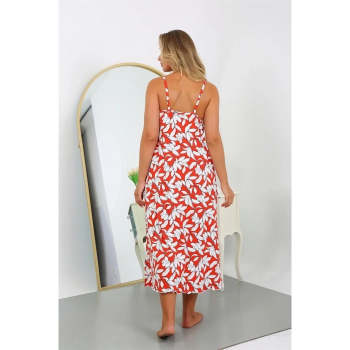 Moda Kadın Büyük Beden İp Askılı Pamuklu Uzun Gecelik