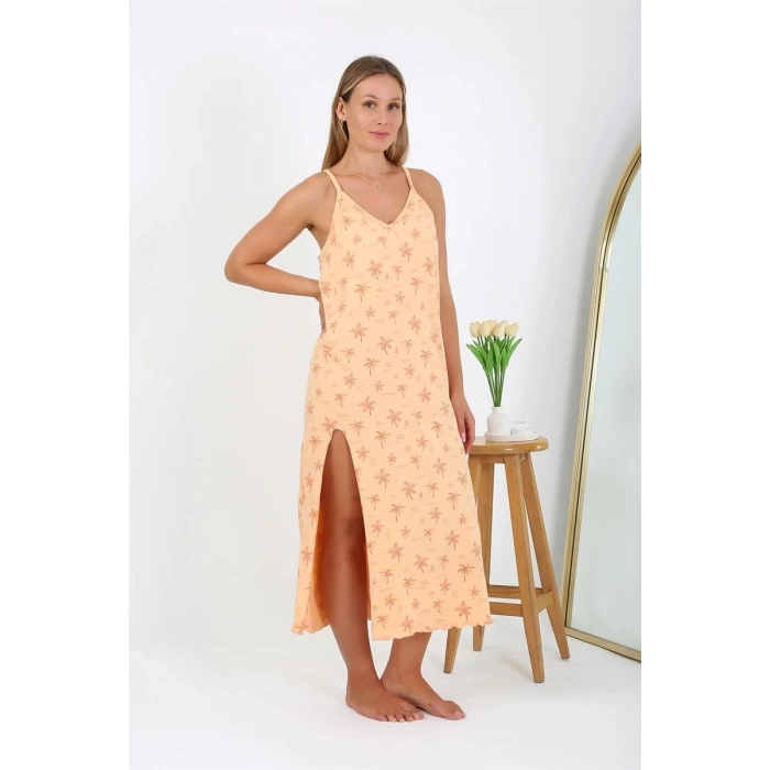 Moda Kadın Büyük Beden İp Askılı Uzun Gecelik