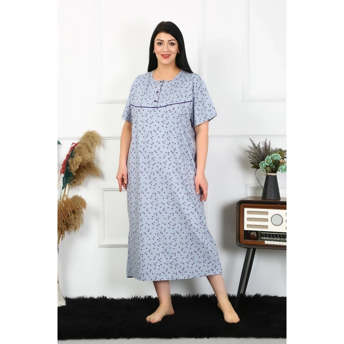 Moda Kadın Büyük Beden Kısa Kol İndigo Anne Gecelik