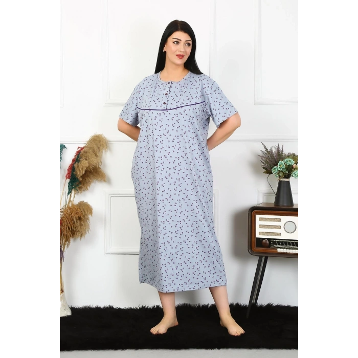Moda Kadın Büyük Beden Kısa Kol İndigo Anne Gecelik