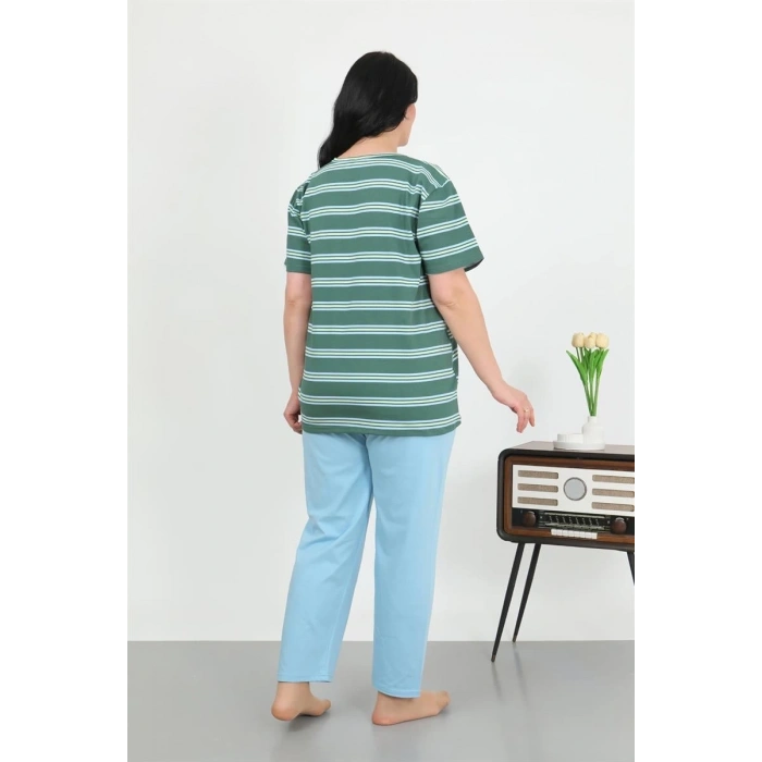 Moda Kadın Büyük Beden Kısa Kol Penye Pijama Takımı Petrol