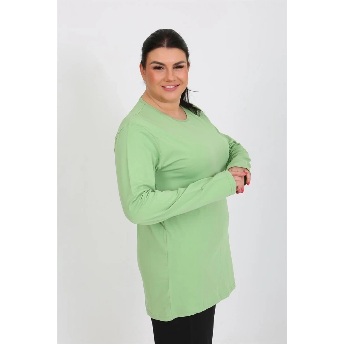 Moda Kadın Büyük Beden Uzun Kol Penye Pijama Takımı Fıstık Yeşili