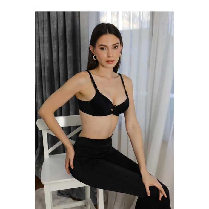 Moda Kadın Destekli Balenli Sütyen Siyah