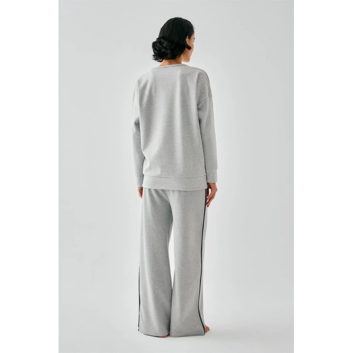 Moda Kadın Gri Başak Burcu Oversize 2 İplik Eşofman Ev Giyim Takımı