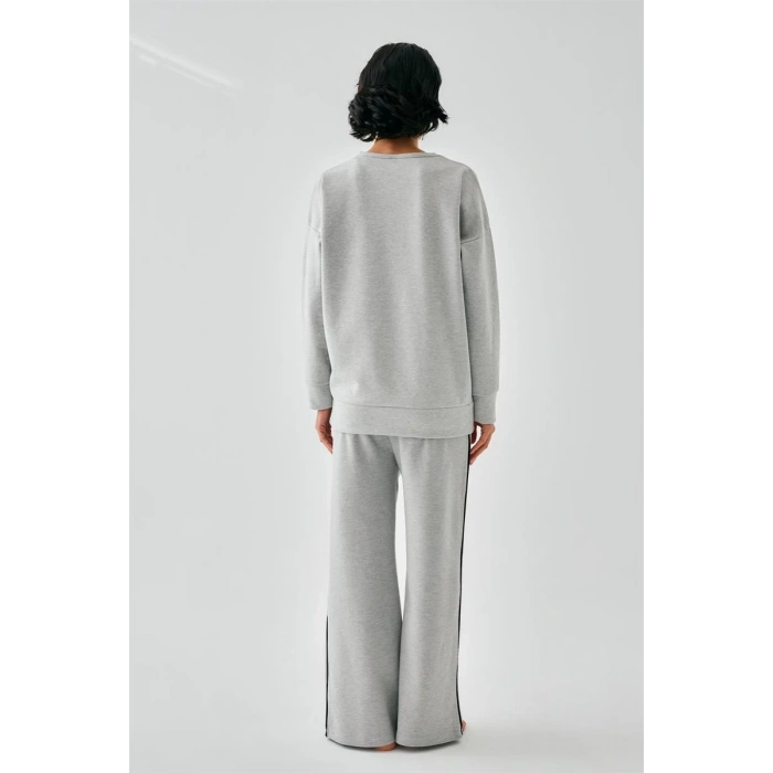 Moda Kadın Gri Sleep Mode ON Oversize 2 İplik Eşofman Ev Giyim Takımı