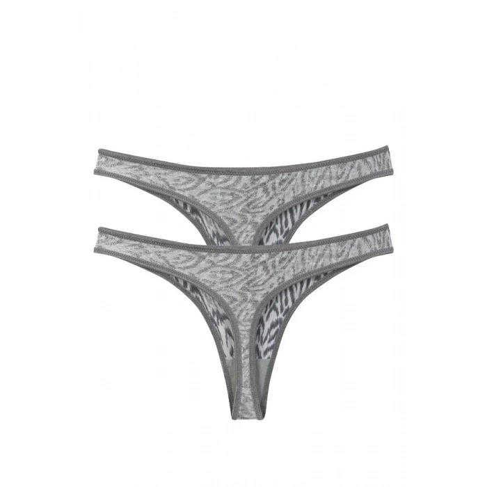 Moda Kadın Gri Zebra Desenli 2li Tanga Slip