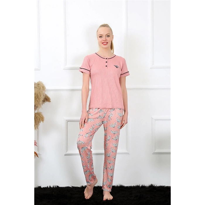 Moda Kadın Gül Kurusu Kısa Kol Pijama Takım