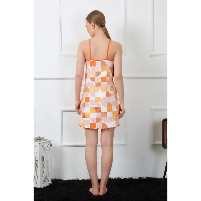 Moda Kadın İp Askılı Penye Gecelik Turuncu