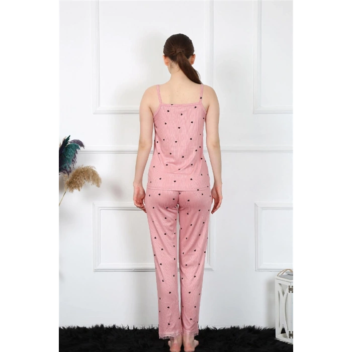 Moda Kadın İp Askılı Somon Pijama Takım