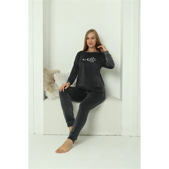 Moda Kadın Kadife Füme Pijama Takım