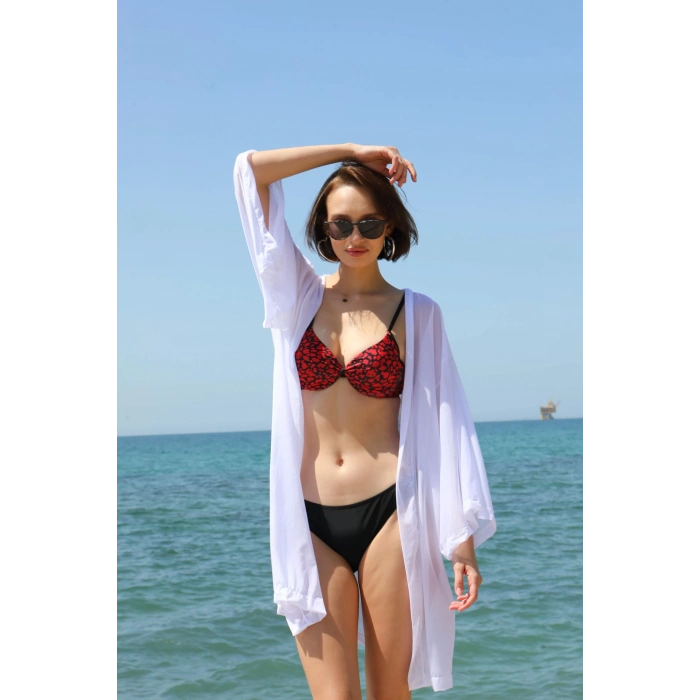 Moda Kadın Kimono Pareo Plaj Elbisesi Beyaz