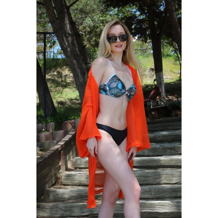 Moda Kadın Kimono Pareo Plaj Elbisesi Turuncu