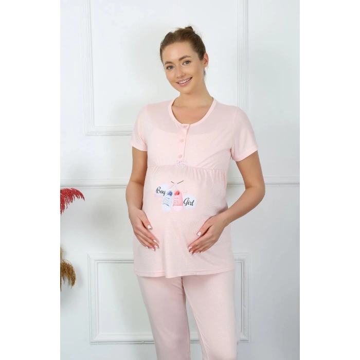 Moda Kadın Kısa Kol Hamile Lohusa Pijama Takımı