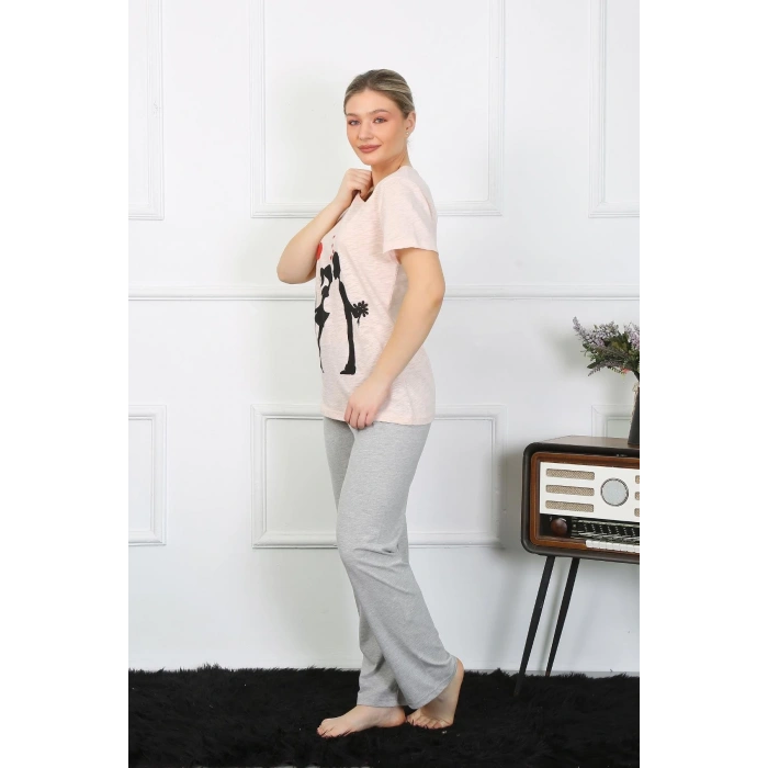 Moda Kadın Kısa Kol Penye Pijama Takım