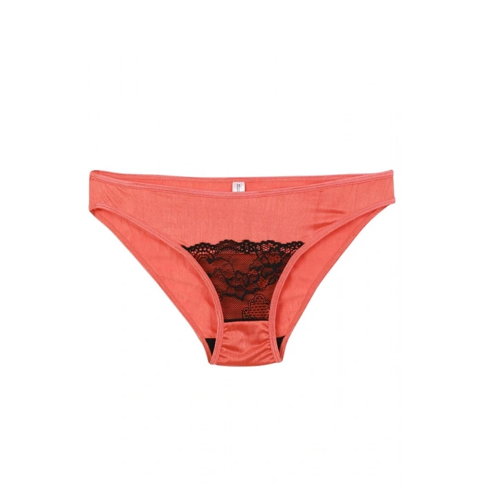 Moda Kadın Mercan Rengi Dantel Detaylı 2li Slip