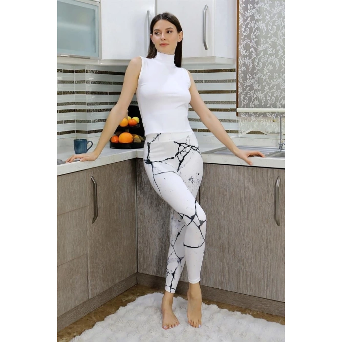Moda Kadın Micro Desenli Tayt Beyaz