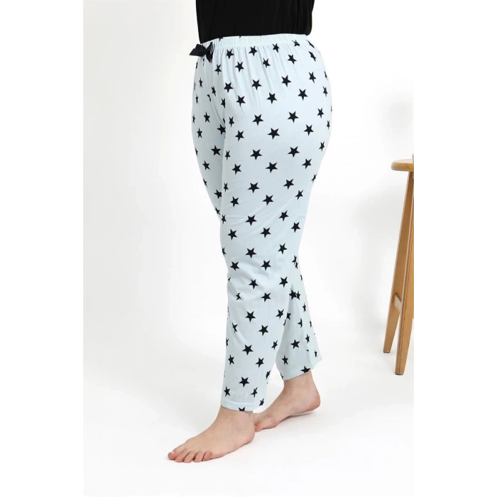 Moda Kadın Pamuklu Büyük Beden Alt Pijama Buz Mavisi