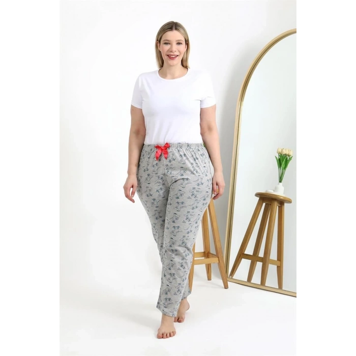 Moda Kadın Pamuklu Büyük Beden Alt Pijama Gri