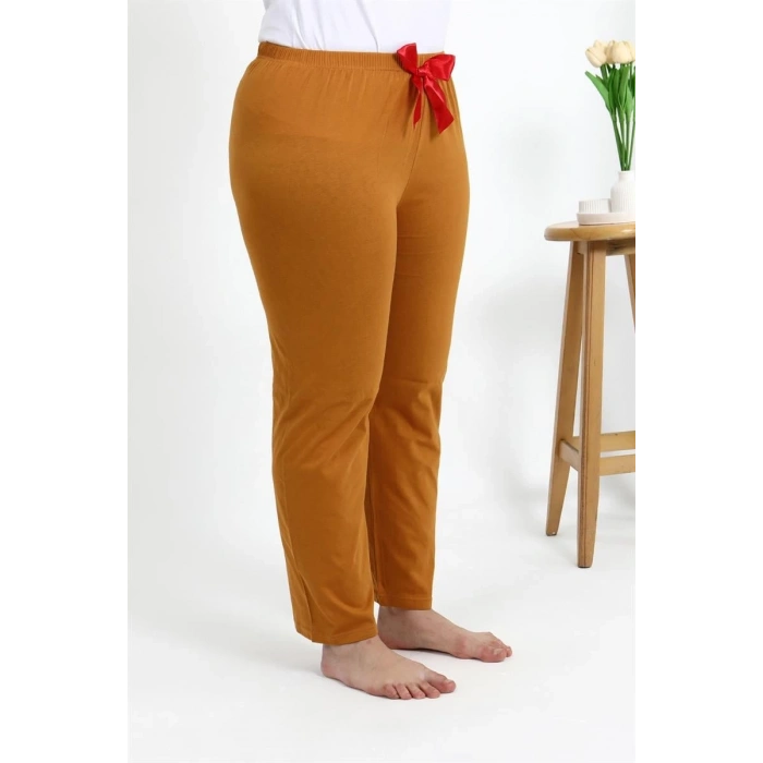 Moda Kadın Pamuklu Büyük Beden Alt Pijama Hardal
