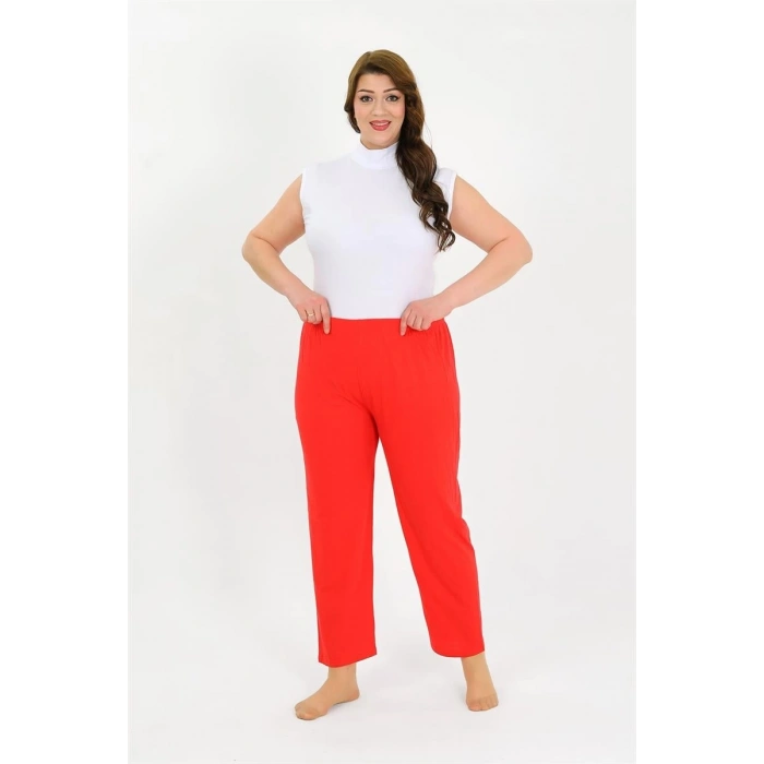 Moda Kadın Pamuklu Büyük Beden Alt Pijama Kırmızı