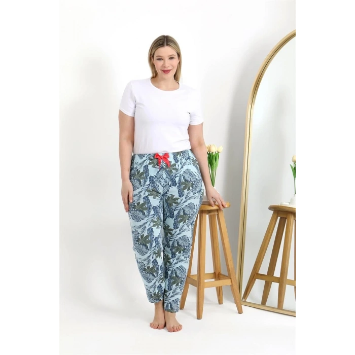 Moda Kadın Pamuklu Büyük Beden Alt Pijama Mavi